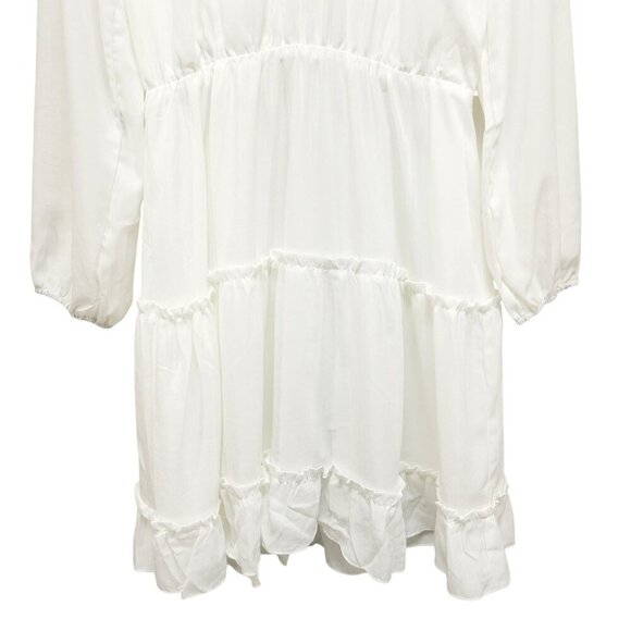 White Flowy Tiered Dress With girls Ruffle Hem & Long Sleeves Size 14 - Picture 4 of 12